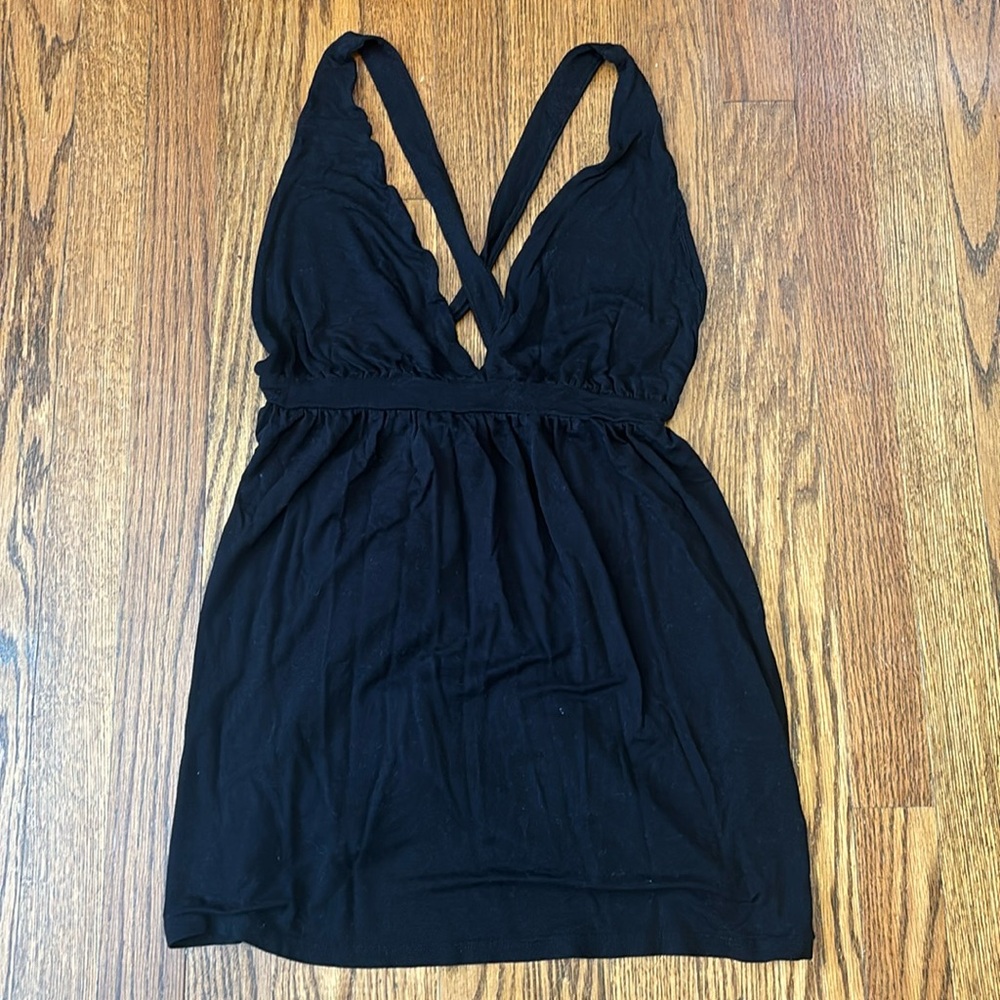 Black deep V swim coverup